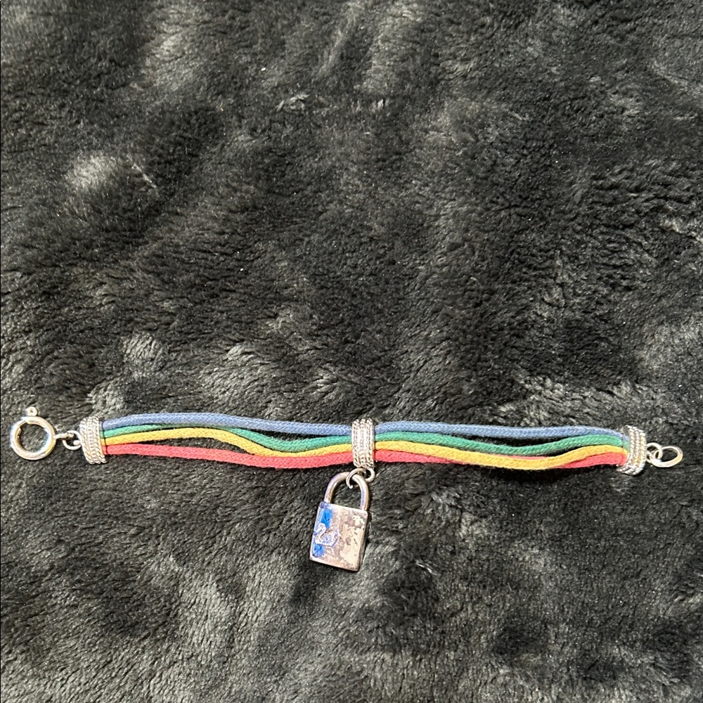 Rainbow Multi-Strand Padlock Charm Bracelet with swan